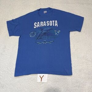 Vintage Sarasota Slim X-Large Anvil Band Single Stitch T Shirt Blue Dolphin